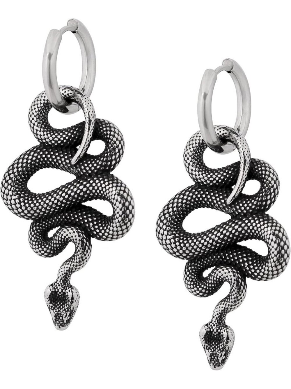 Women's Silver Punk Goth Emo Snake Grunge Stainless Steel Halloween Earrings